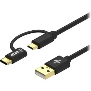 AlzaPower Core 2in1 Micro USB + USB-C 2m černý