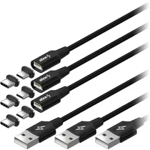 AlzaPower MagCore 2in1 USB-A to Micro USB/USB-C 60W 1m černý, Multipack 3ks