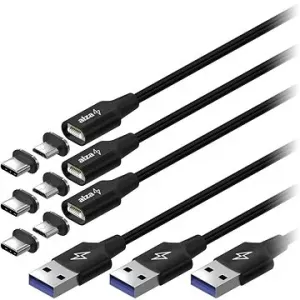 AlzaPower MagCore 2in1 USB-C + Micro USB, 5A, Multipack 3ks, 1m černý