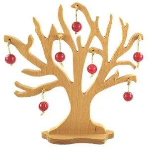 AMADEA Dřevěný 3D strom s červenými jablky, masivní dřevo, výška 20 cm