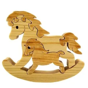 AMADEA Dřevěné puzzle houpací kůň, masivní dřevo dvou druhů dřevin, 13,5x11,5x3 cm #5664214