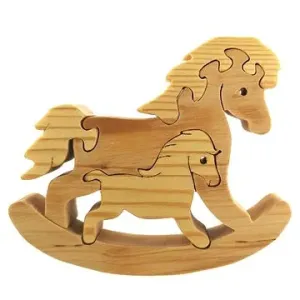 AMADEA Dřevěné puzzle houpací kůň, masivní dřevo dvou druhů dřevin, 13,5x11,5x3 cm #5664210
