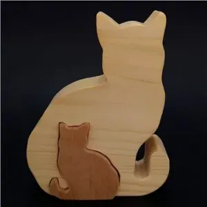 AMADEA Dřevěné puzzle kočky, masivní dřevo dvou druhů dřevin, 11,5x15x3 cm #81246