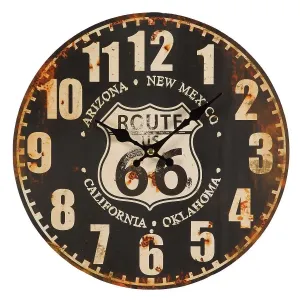 Černé antik nástěnné hodiny Route 66 – Ø 28*3cm/ 1*AA 84640