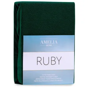 Froté prostěradlo s gumou AmeliaHome Ruby láhvově zelené, velikost 120-140x200+30