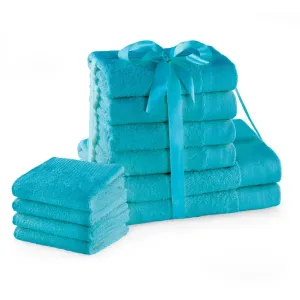 Sada bavlněných ručníků AmeliaHome AMARI 2+4+4 ks tyrkysová, velikost 2*70x140+4*50x100+4*30x50