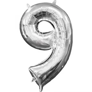 Amscan Mini fóliový balón číslo 9 stříbrný 33 cm