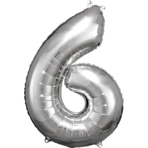 Amscan Balónek fóliový narozeninové číslo 6 - stříbrný 86cm #503819