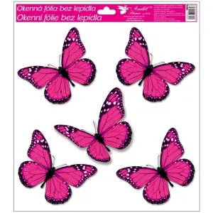 Okenní fólie s glitry motýli 33x30 cm světle růžové