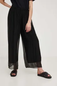 Kalhoty s hedvábím Answear Lab černá barva, široké, high waist