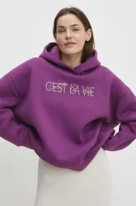 Mikina Answear Lab dámská, fialová barva, s kapucí, s potiskem