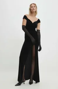 Velurové šaty Answear Lab černá barva, maxi