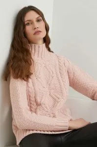 vlněný svetr Answear Lab dámský, růžová barva, hřejivý, s golfem