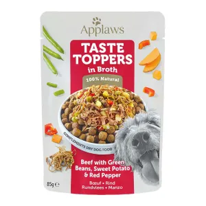 Applaws Taste Toppers Pouch in Broth 24 x 85 g - hovězí se zelenými fazolkami, batátami a červenou paprikou
