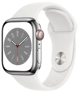 Apple Watch Series 8 Cellular, 41mm Silver Stainless Steel Case with White Sport Band MNJ53CS/A