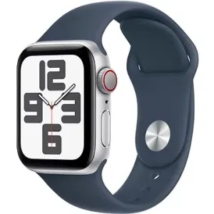 Apple Watch SE Cellular 40mm Stříbrný hliník s bouřkově modrým sportovním řemínkem - M/L