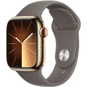 Apple Watch Series 9 41mm Cellular Zlatý nerez s jílově šedým sportovním řemínkem - S/M