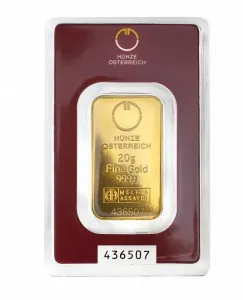 20 g zlatý slitek, Münze Österreich  /vyrobeno v Argor Heraeus SA/