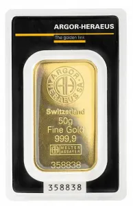 50 g zlatý slitek, Argor Heraeus SA