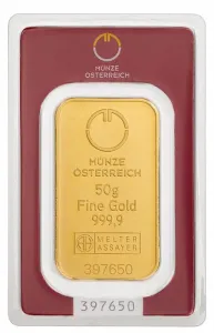 50 g zlatý slitek, Münze Österreich  /vyrobeno v Argor Heraeus SA/