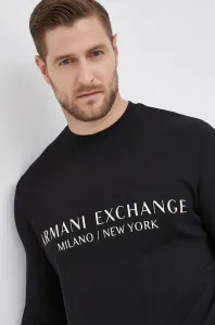 Bavlněná mikina Armani Exchange pánská, černá barva, s potiskem