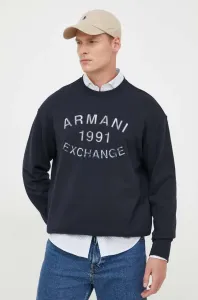 Bavlněná mikina Armani Exchange pánská, tmavomodrá barva, s aplikací