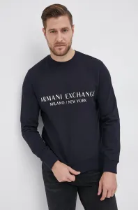 Bavlněná mikina Armani Exchange pánská, tmavomodrá barva, s potiskem, 8NZM88 ZJKRZ NOS