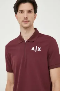 Bavlněné polo tričko Armani Exchange vínová barva, s aplikací