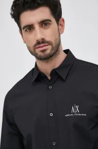 Bavlněné tričko Armani Exchange pánské, černá barva, regular, s klasickým límcem