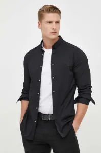 Košile Armani Exchange pánská, černá barva, slim, s límečkem button-down #5937205