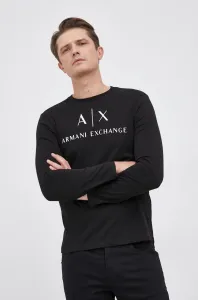 Tričko s dlouhým rukávem Armani Exchange pánské, černá barva, s potiskem