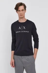 Tričko s dlouhým rukávem Armani Exchange pánské, tmavomodrá barva, s potiskem