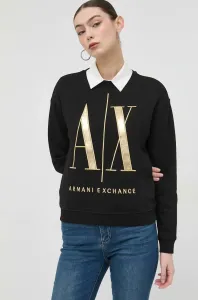 Bavlněná mikina Armani Exchange dámská, černá barva, s aplikací #5629546