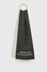 Vlněná šála Armani Exchange černá barva, s potiskem