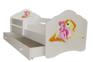 ArtAdrk Dětská postel CASIMO | se zásuvkou a zábranou Provedení: Dívka s jednorožcem