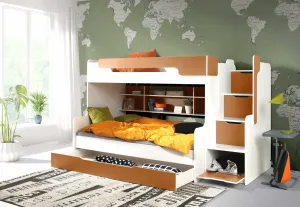 ArtBed Dětská patrová postel HARRY Barva: Bílá/oranžová