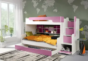 ArtBed Dětská patrová postel HARRY Barva: bílá/růžová