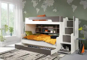 ArtBed Dětská patrová postel HARRY Barva: Bílá/šedá