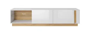 ArtLas RTV stolek ARTENS 187 + LED Barva: bílá / bílý lesk / dub grandson