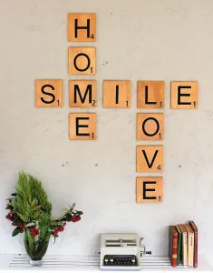ASIR Dřevěná nástěnná dekorace HOME SMILE LOVE polydřevo 15 cm