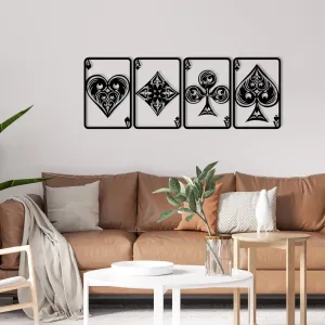 Hanah Home Nástěnná kovová dekorace Hrací karty 110x40 cm černá
