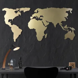 Hanah Home Nástěnná kovová dekorace Mapa světa 60x120 cm zlatá