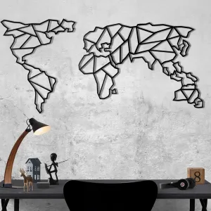 Hanah Home Nástěnná kovová dekorace Mapa světa linie 85x170 cm černá