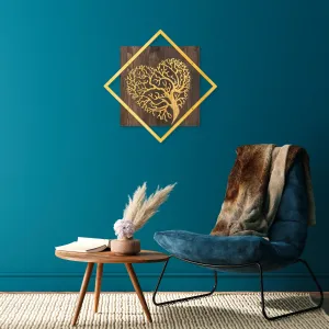 ASIR Nástěnná dekorace dřevo SRDCE STROMU zlatá 54 x 54 cm