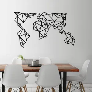 Hanah Home Nástěnná kovová dekorace Mapa světa linie II 140x80 cm černá