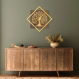 ASIR Nástěnná dekorace TREE dřevo kov zlatá
