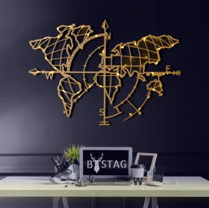 Wallity Nástěnná dekorace World Map Compass Led zlatá
