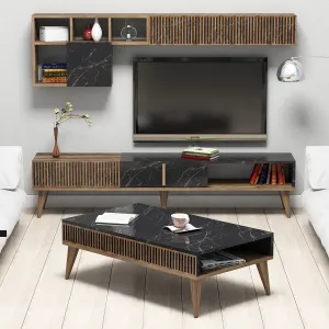 Kalune Design Sestava nábytku do obývacího pokoje Milan ořech/černý mramor