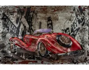 Kovový obraz na zeď Červený veterán 60x40 cm, vintage