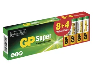 Alkalické baterie GP Super AA (LR6) 8+4 ks